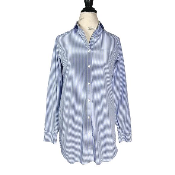 Uniqlo | Women | Blue Stripe Cotton Poplin Casual LS Button Up Shirt | Medium - Picture 2 of 11